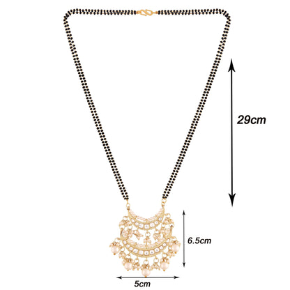 Women's 18k Gold Plated Traditional Pearl Kundan Studded Pendant Mangalsutra