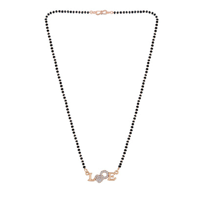 Women's 18k Rose Gold Plated Traditional American Diamond Pendant with Black Bead Chain Mangalsutra for Women