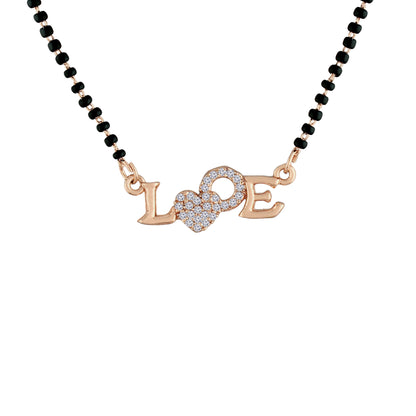 Women's 18k Rose Gold Plated Traditional American Diamond Pendant with Black Bead Chain Mangalsutra for Women