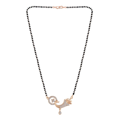 Women's 18k Rose Gold Plated Traditional American Diamond Pendant with Black Bead Chain Mangalsutra for Women