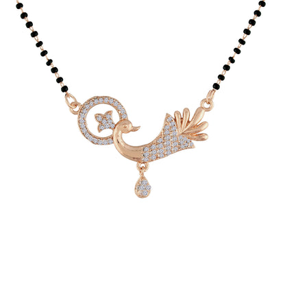 Women's 18k Rose Gold Plated Traditional American Diamond Pendant with Black Bead Chain Mangalsutra for Women