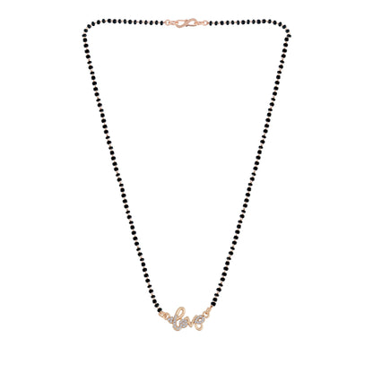 Women's 18k Rose Gold Plated Traditional American Diamond Pendant with Black Bead Chain Mangalsutra for Women