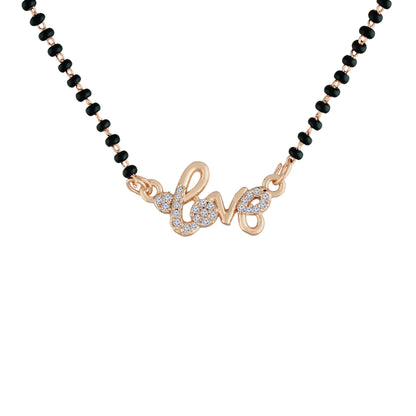 Women's 18k Rose Gold Plated Traditional American Diamond Pendant with Black Bead Chain Mangalsutra for Women