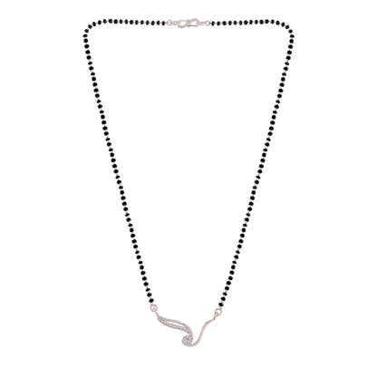 Women's 18k Rhodium Plated Pendant with Black Bead Chain Mangalsutra