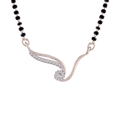 Women's 18k Rhodium Plated Pendant with Black Bead Chain Mangalsutra