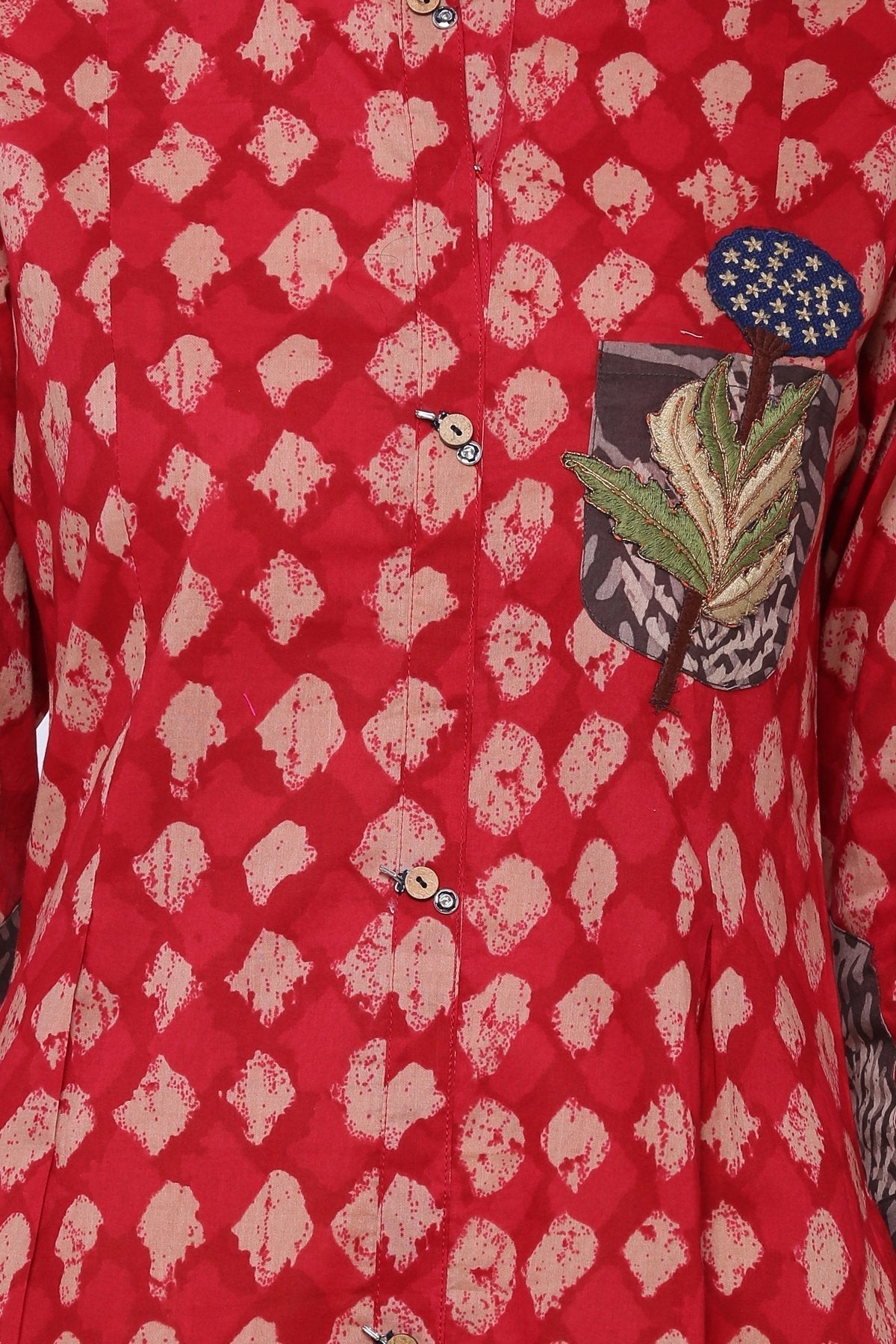 Women's Red A-Line Cotton Long Kurta