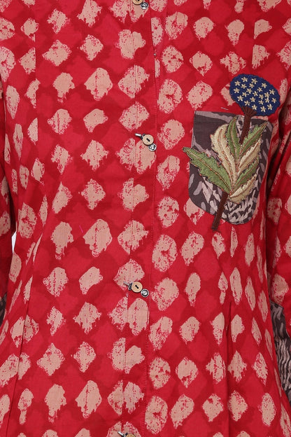 Women's Red A-Line Cotton Long Kurta