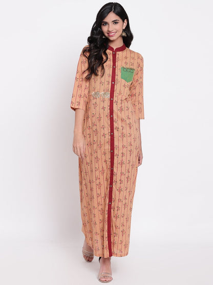 Women's High Low Grey Embroidered Cotton Kurta