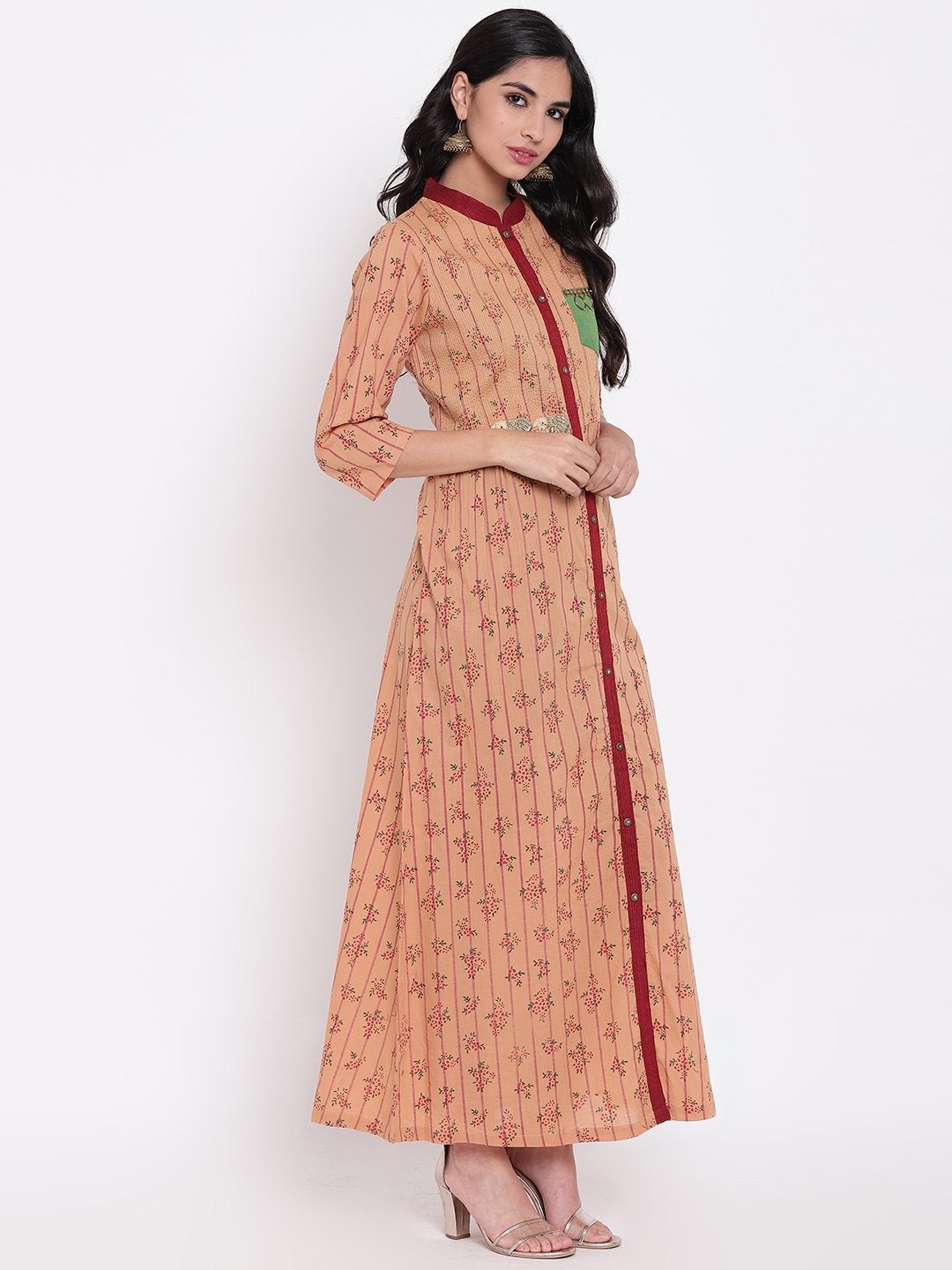 Women's High Low Grey Embroidered Cotton Kurta