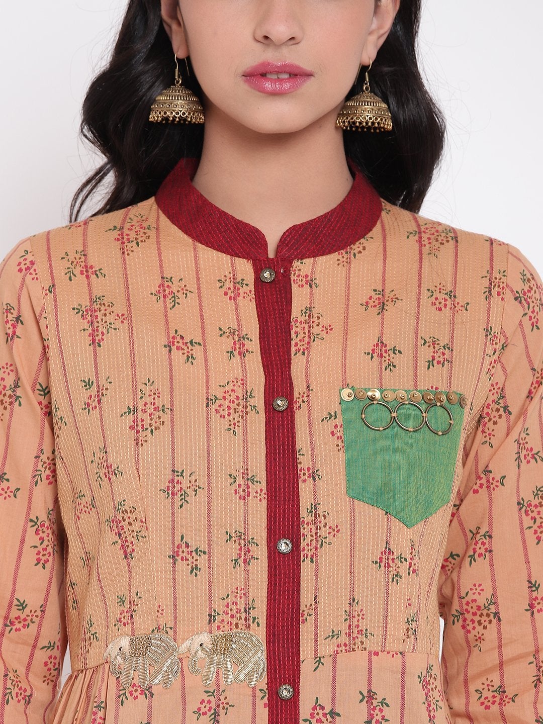 Women's High Low Grey Embroidered Cotton Kurta