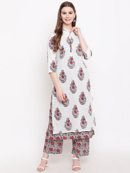Women's White Cotton Kurta Palazzo Set