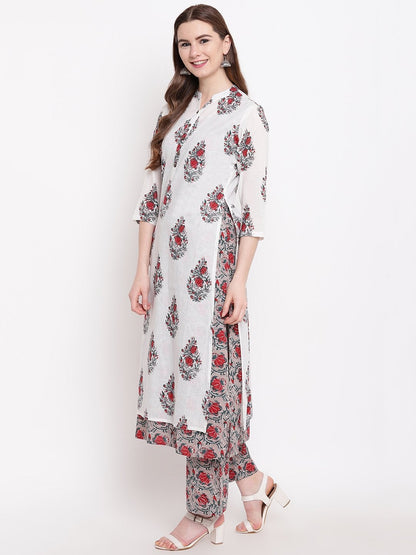 Women's White Cotton Kurta Palazzo Set