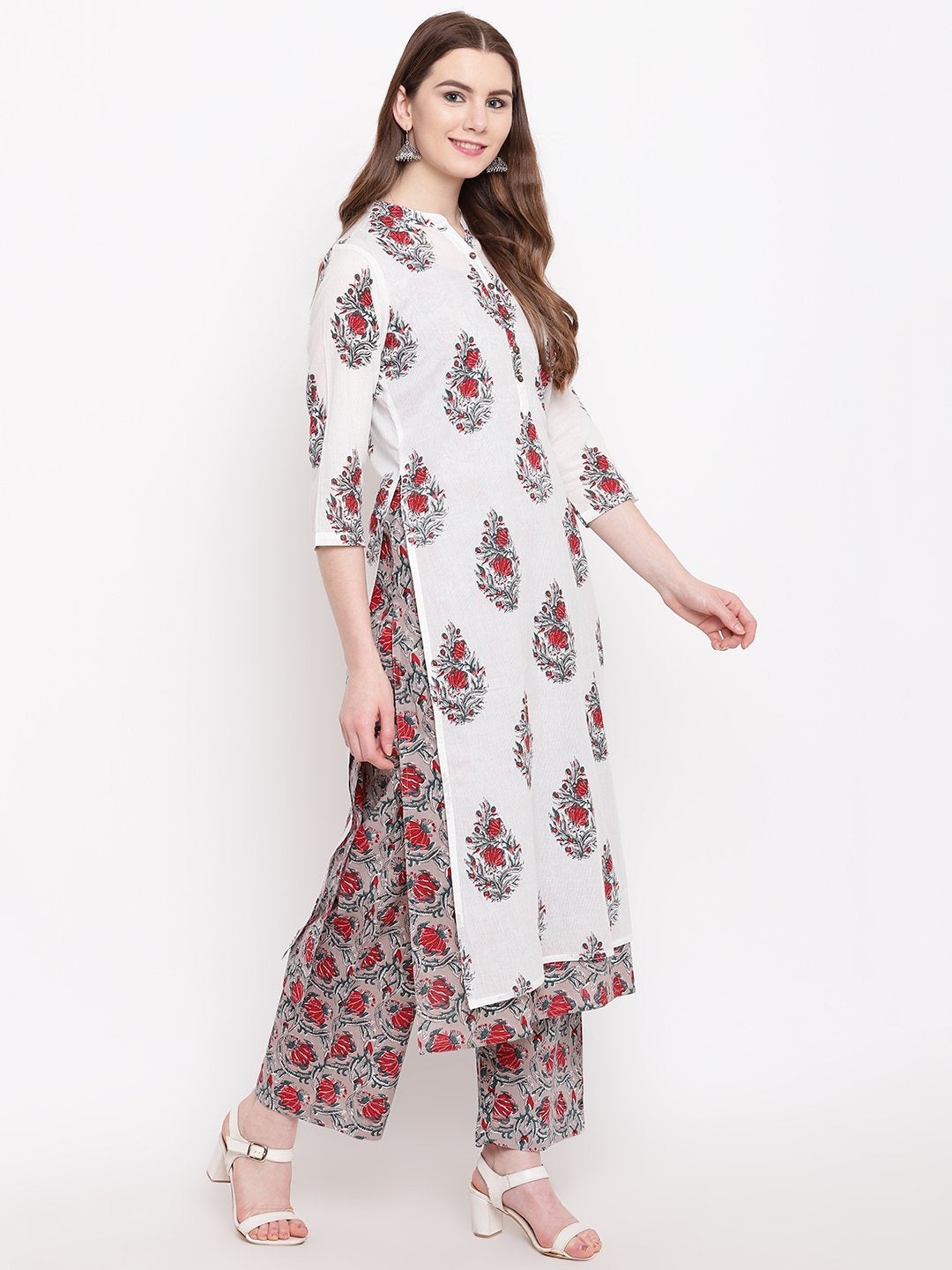 Women's White Cotton Kurta Palazzo Set