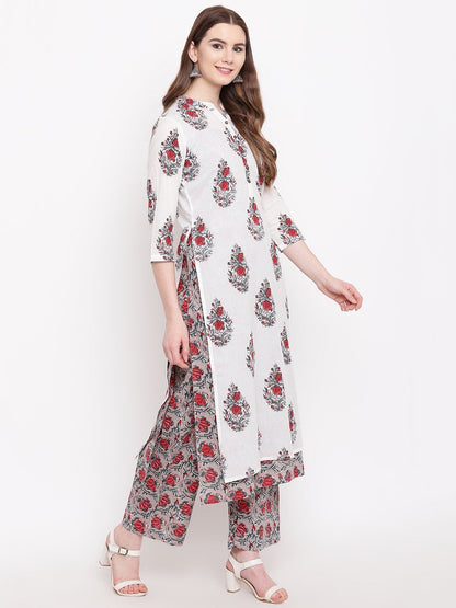 Women's White Cotton Kurta Palazzo Set