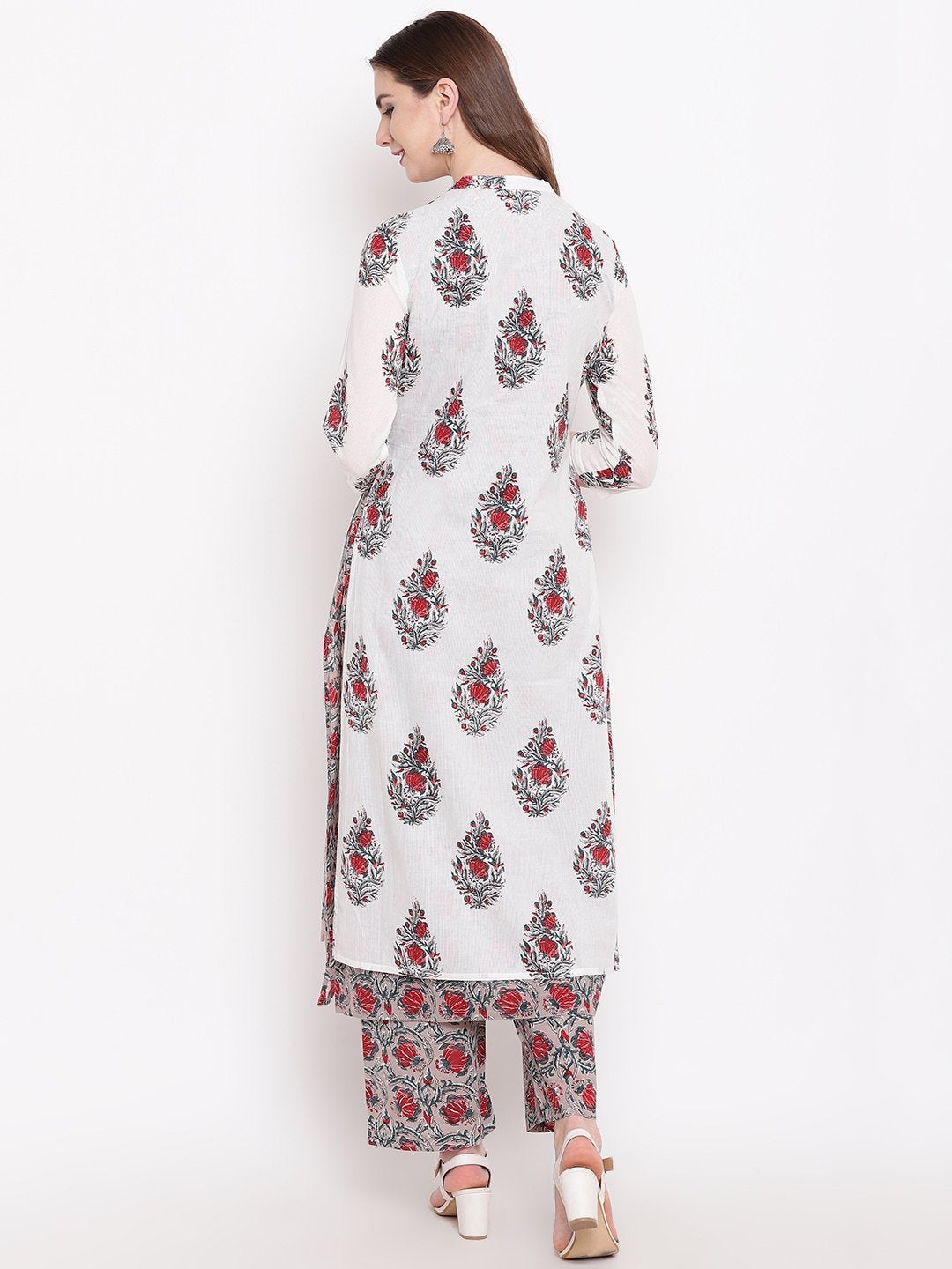Women's White Cotton Kurta Palazzo Set