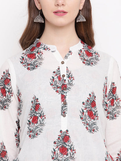 Women's White Cotton Kurta Palazzo Set