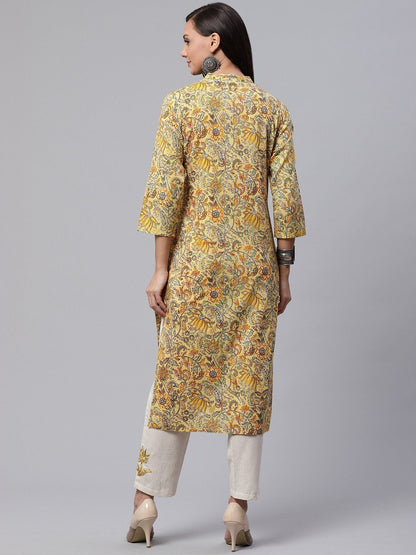 Women's The Dressify Yellow Cotton Kurti With Cotton Flex Pant Set