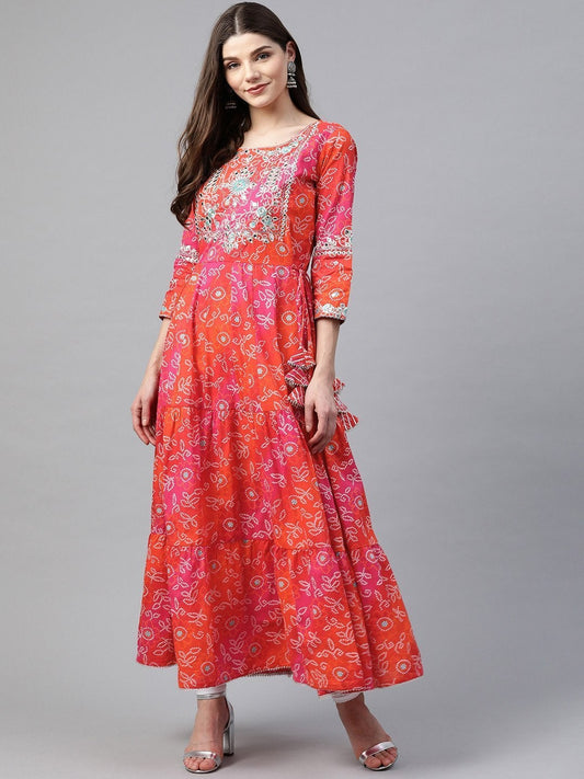 Women's High Low Grey Embroidered Cotton Kurta