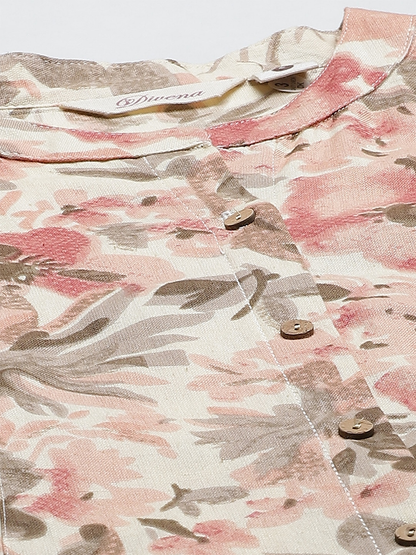 Women's Cream Cotton Floral Print Kurta
