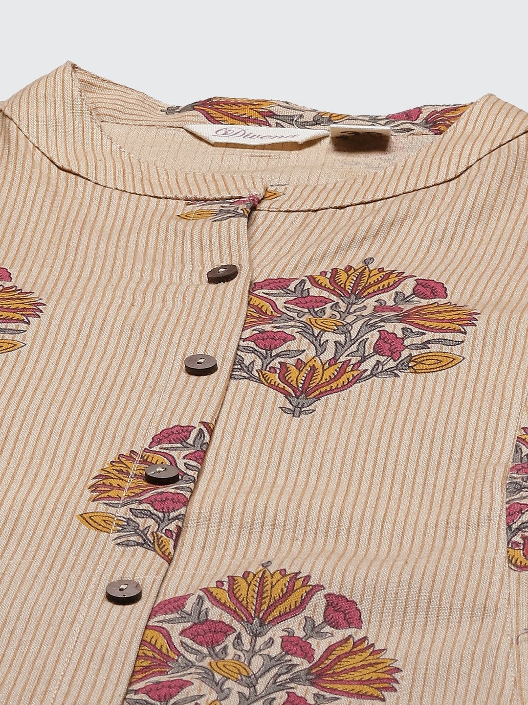 Women's Beige Color Cotton Printed A-line kurta