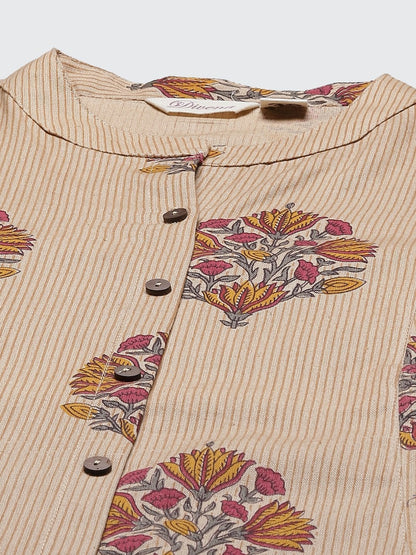 Women's Beige Color Cotton Printed A-line kurta