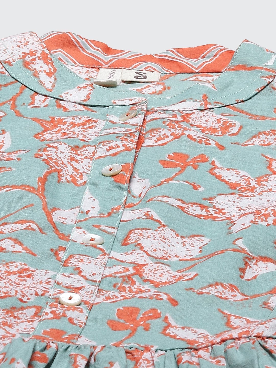 Women's Green Floral Print Flared Short Top