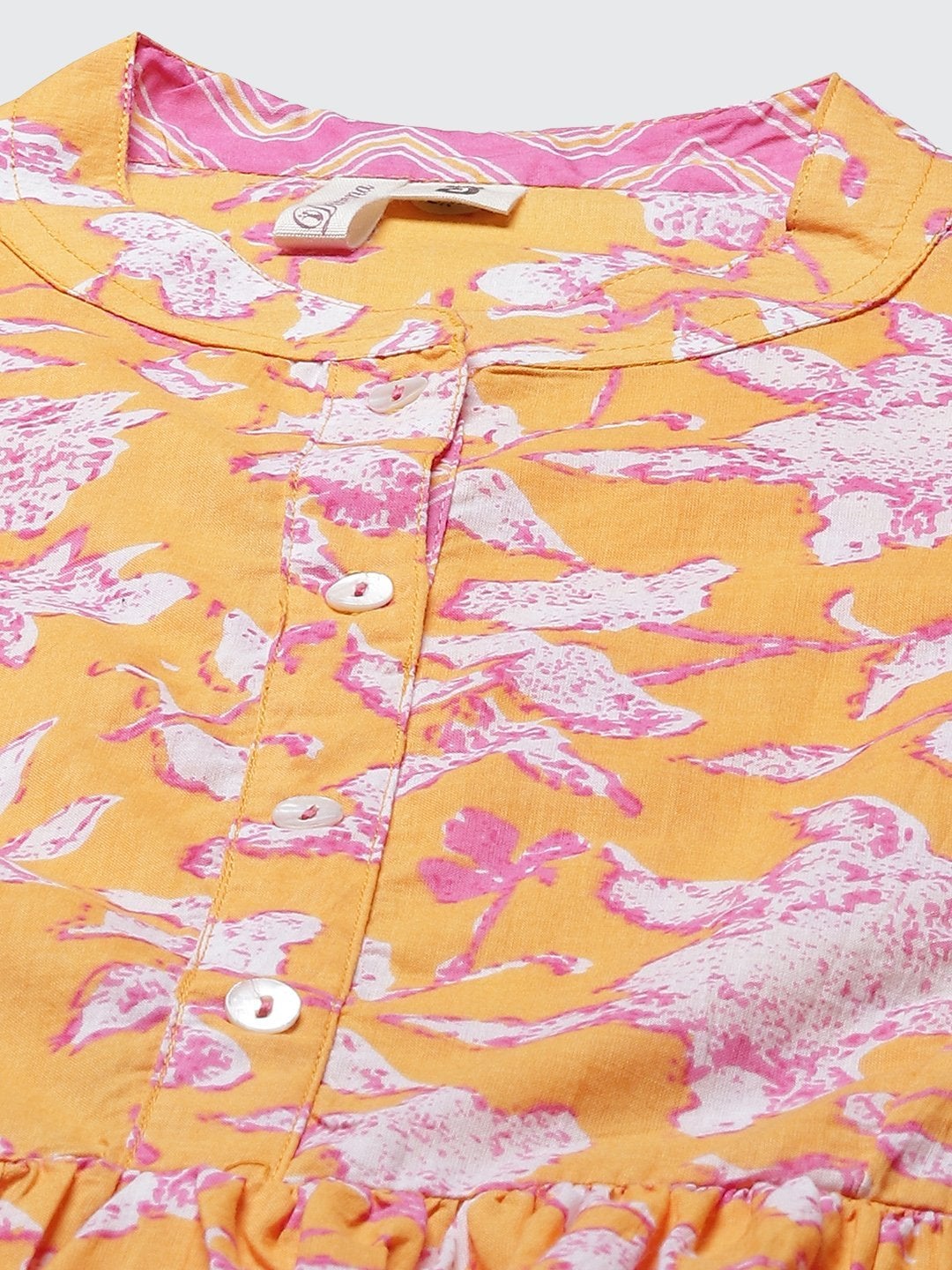 Women's Mustard Floral Print Flared Short Top
