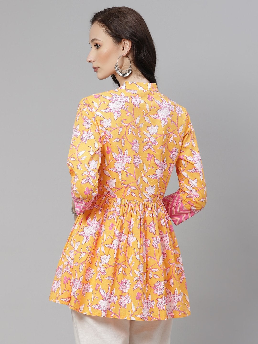 Women's Mustard Floral Print Flared Short Top