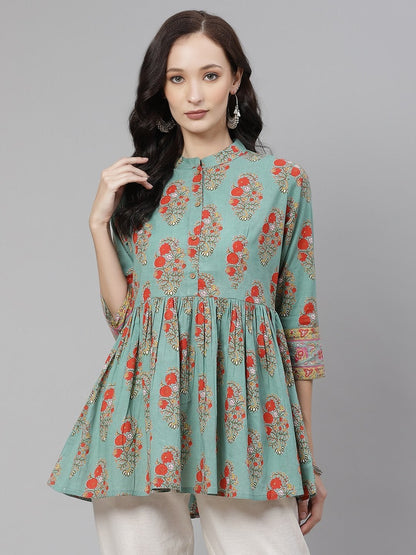 Women's See Green Red Floral Short Top