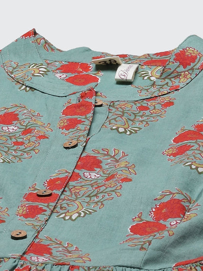 Women's See Green Red Floral Short Top