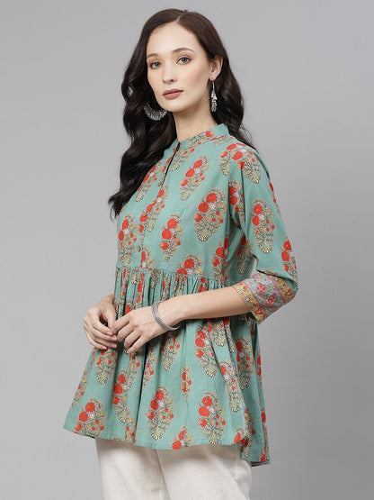Women's See Green Red Floral Short Top