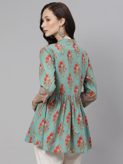 Women's See Green Red Floral Short Top