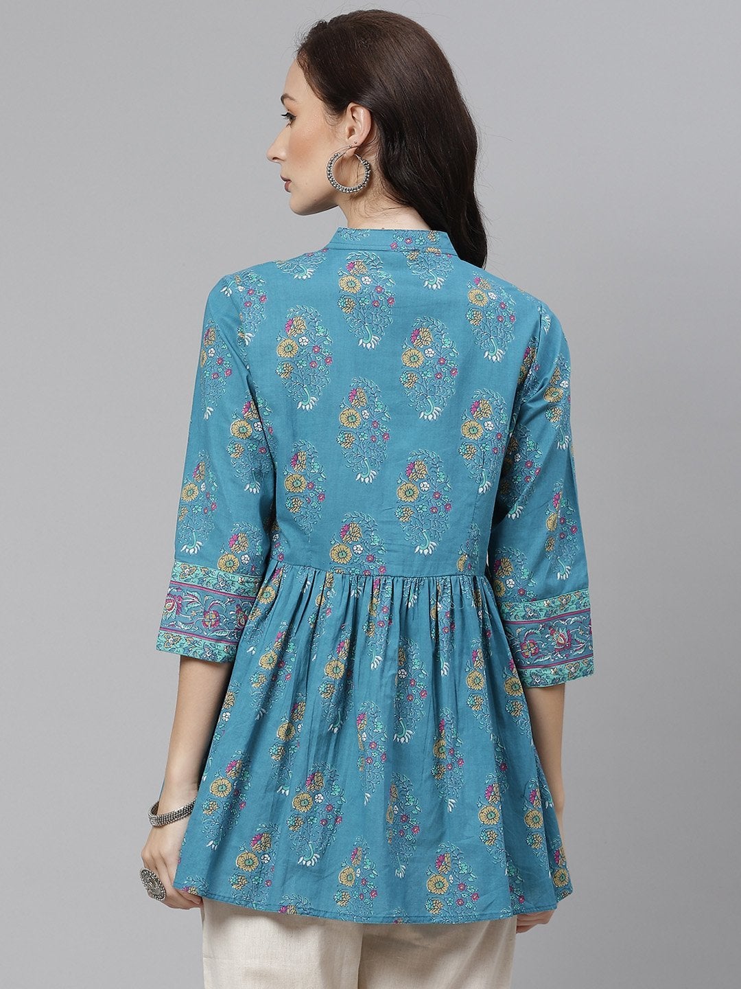 Women's Teal Floral Print Top