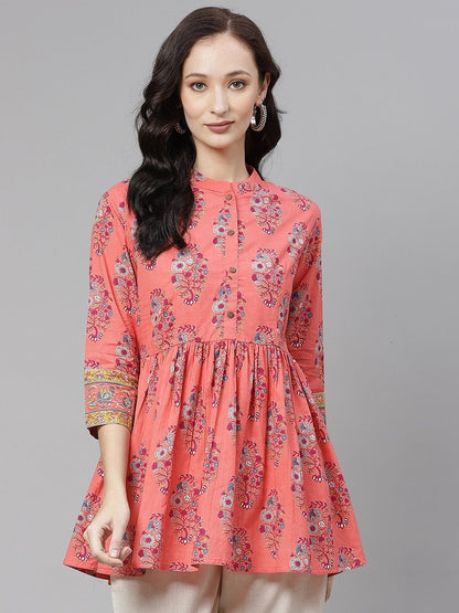 Women's Peach Floral Print Short Top