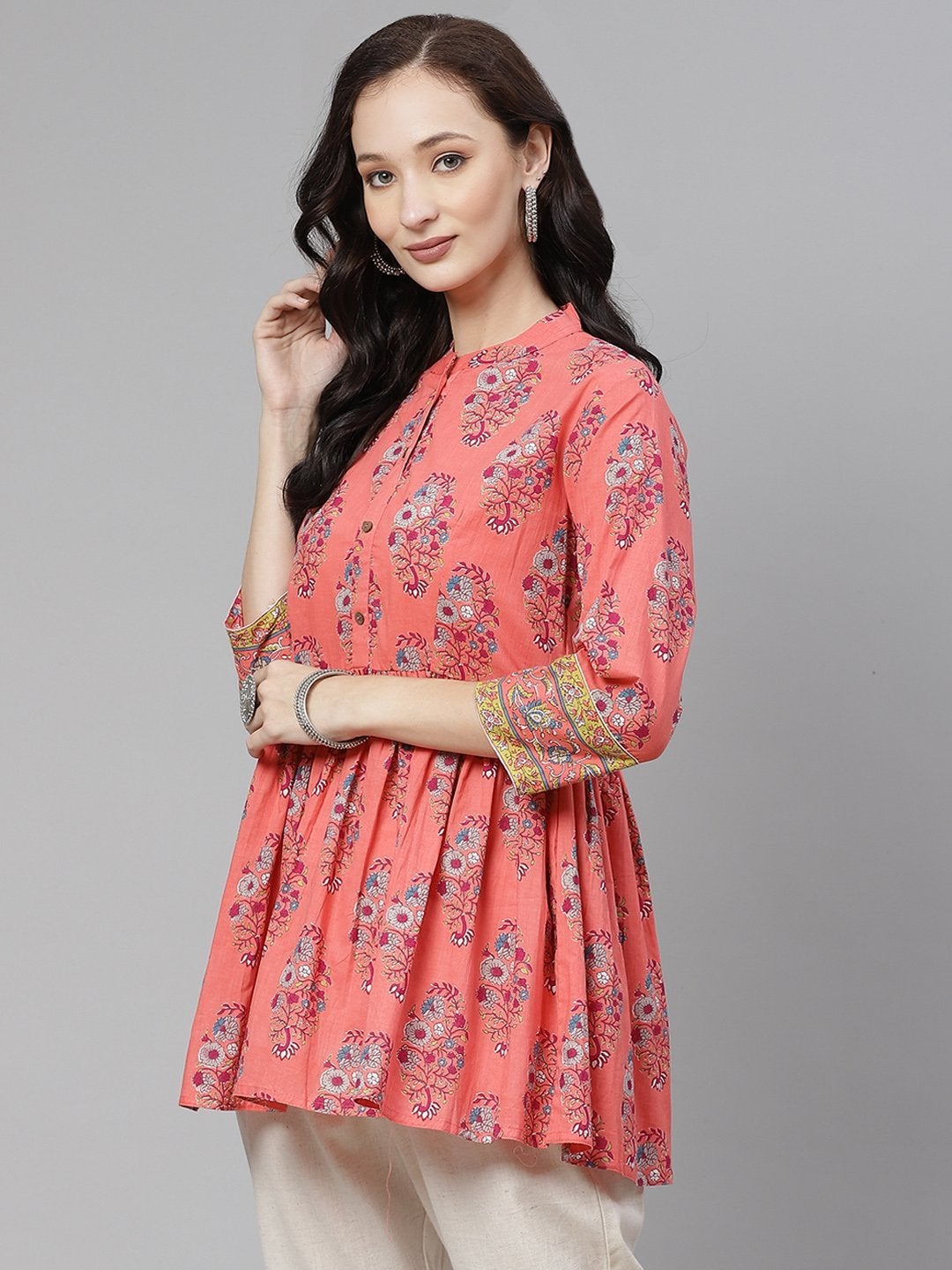 Women's Peach Floral Print Short Top