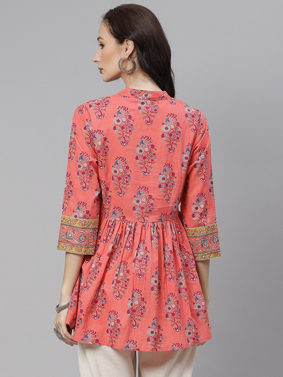 Women's Peach Floral Print Short Top