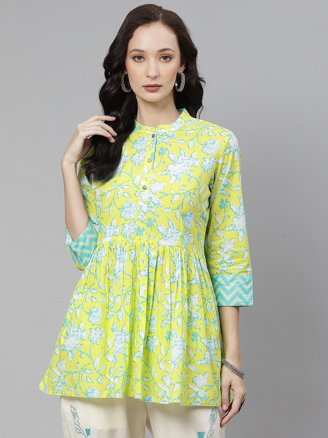 Women's Lemon Yellow Printed Short Top