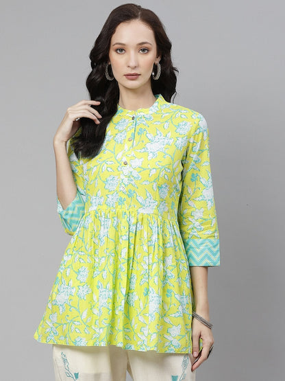 Women's Lemon Yellow Printed Short Top