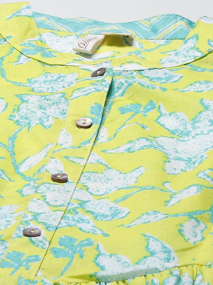Women's Lemon Yellow Printed Short Top