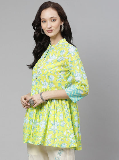 Women's Lemon Yellow Printed Short Top
