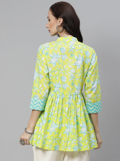 Women's Lemon Yellow Printed Short Top