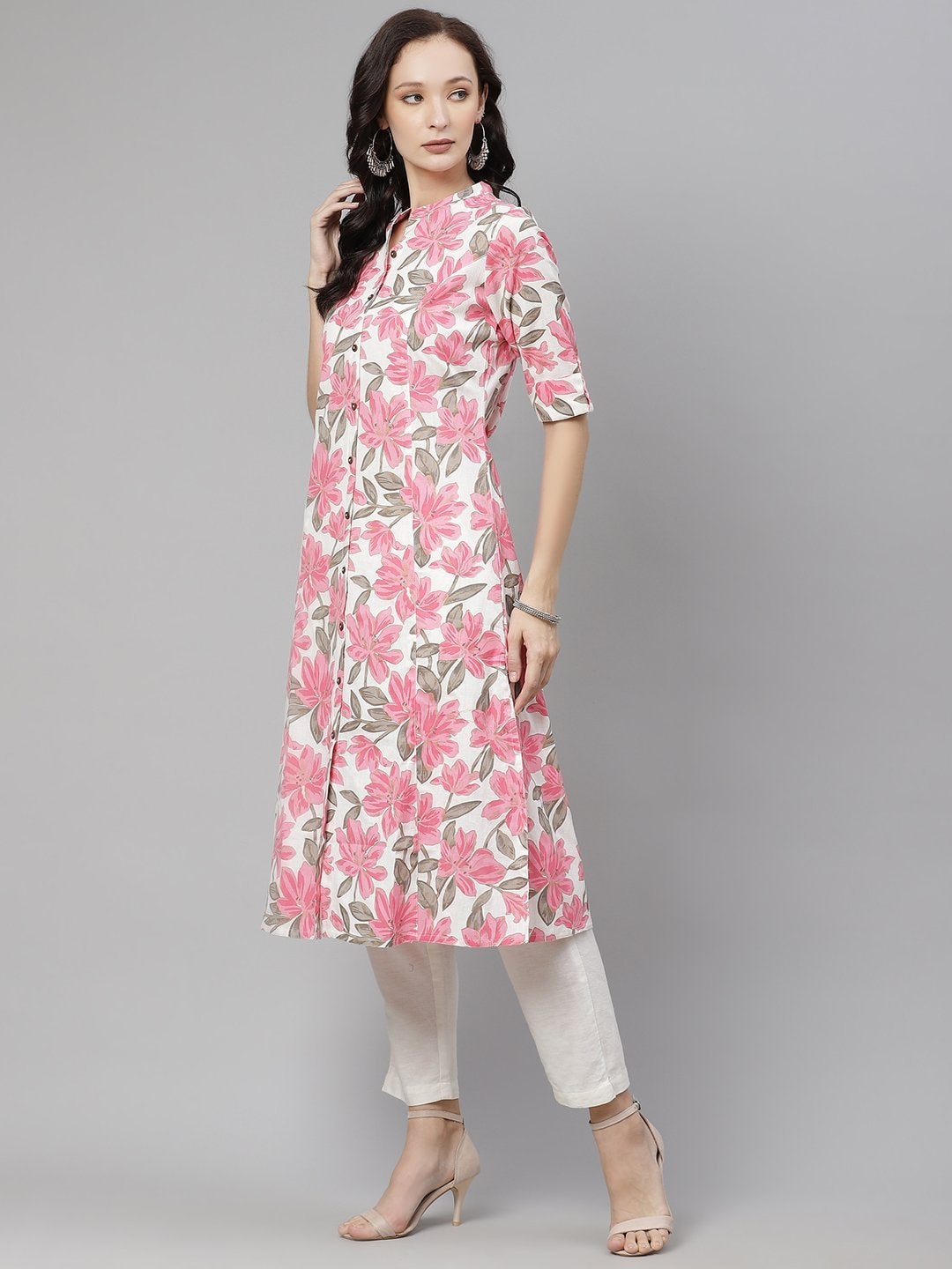 Women's Floral Print A-line Cotton Kurta