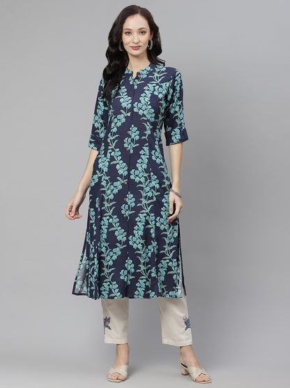 Women's Leaf Printed A-line Rayon Kurta