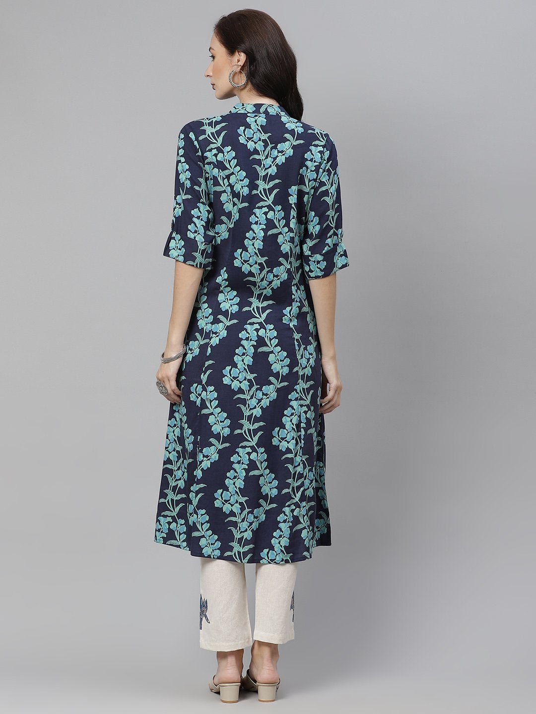 Women's Leaf Printed A-line Rayon Kurta