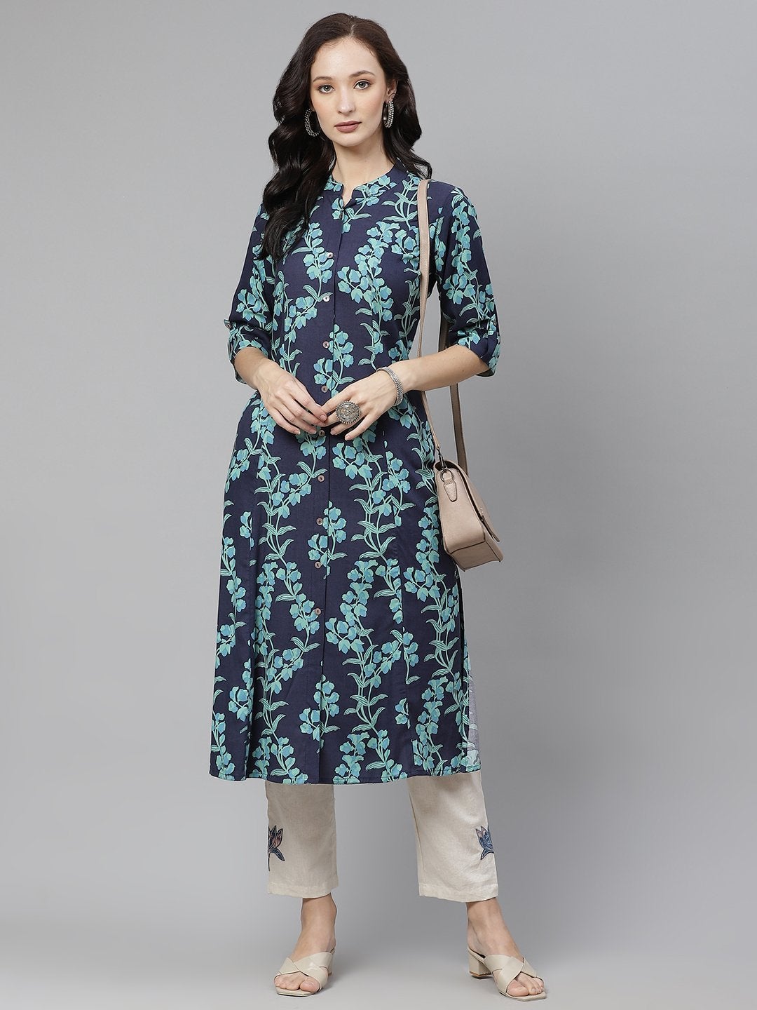 Women's Leaf Printed A-line Rayon Kurta