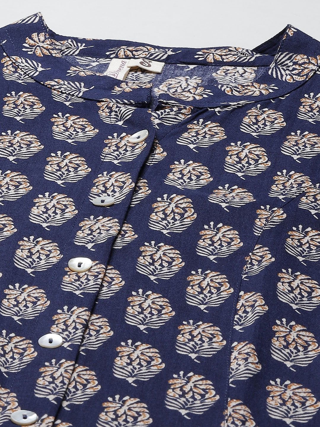Women's Indigo Blue Buti Print A-line Rayon kurta