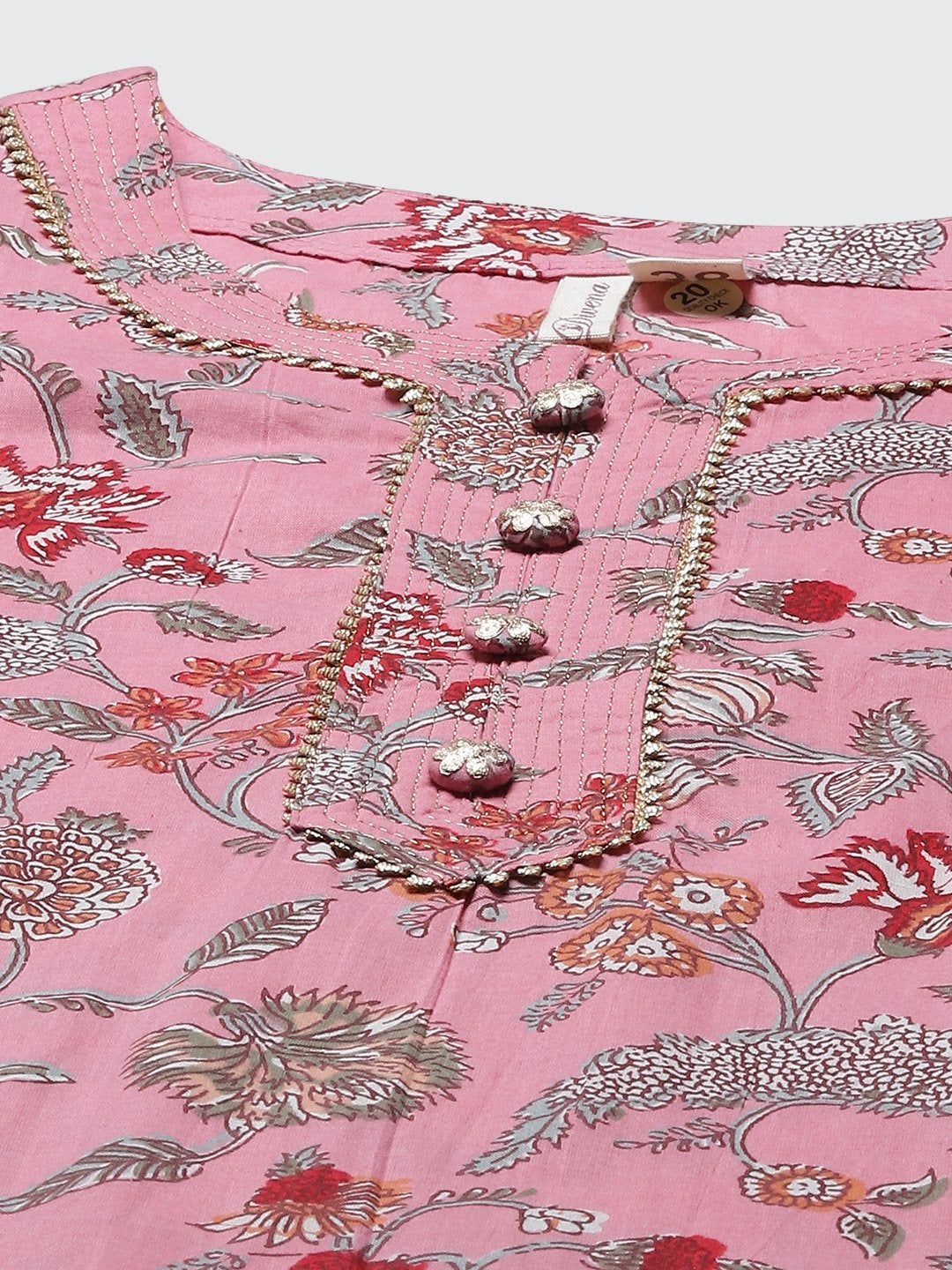 Women's Pink Printed Straight Cotton Kurta