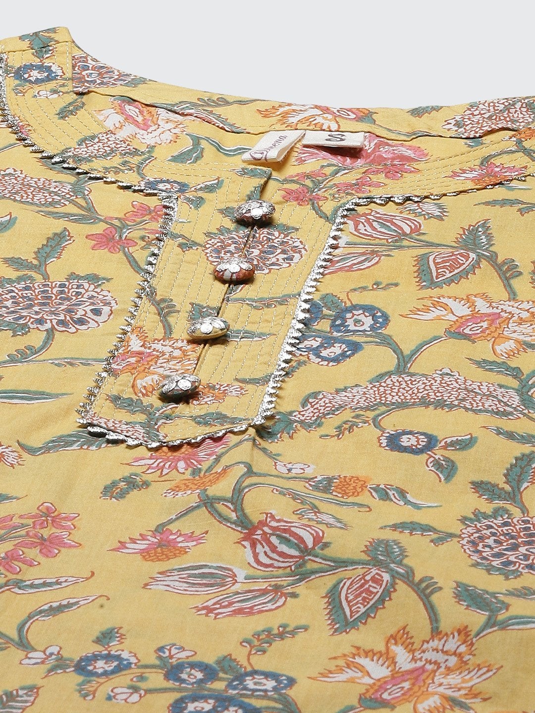 Women's The Dressify Yellow Printed Straight Cotton Kurta