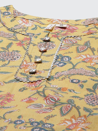 Women's The Dressify Yellow Printed Straight Cotton Kurta