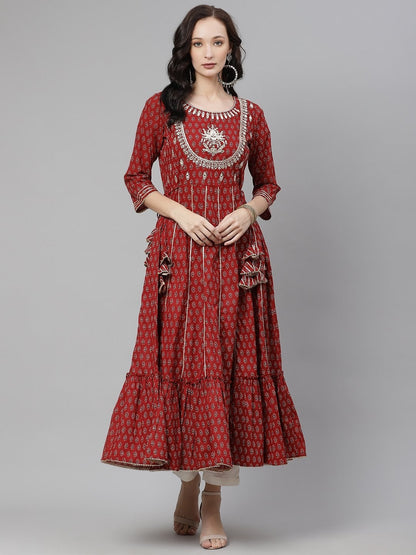 Women's Maroon Flared Kurta